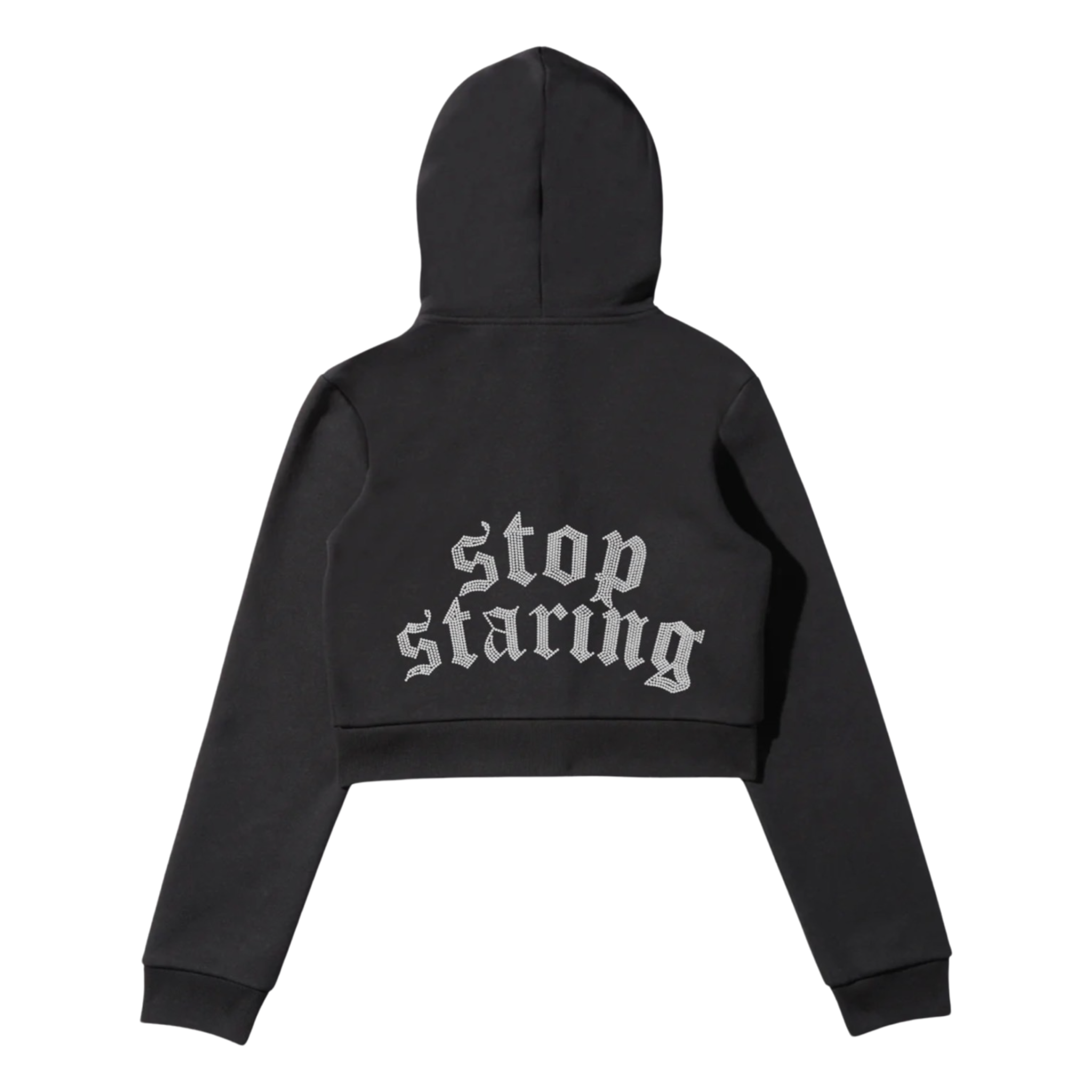 Stop Staring - Women's Full Zip Crop Hoodie - Black