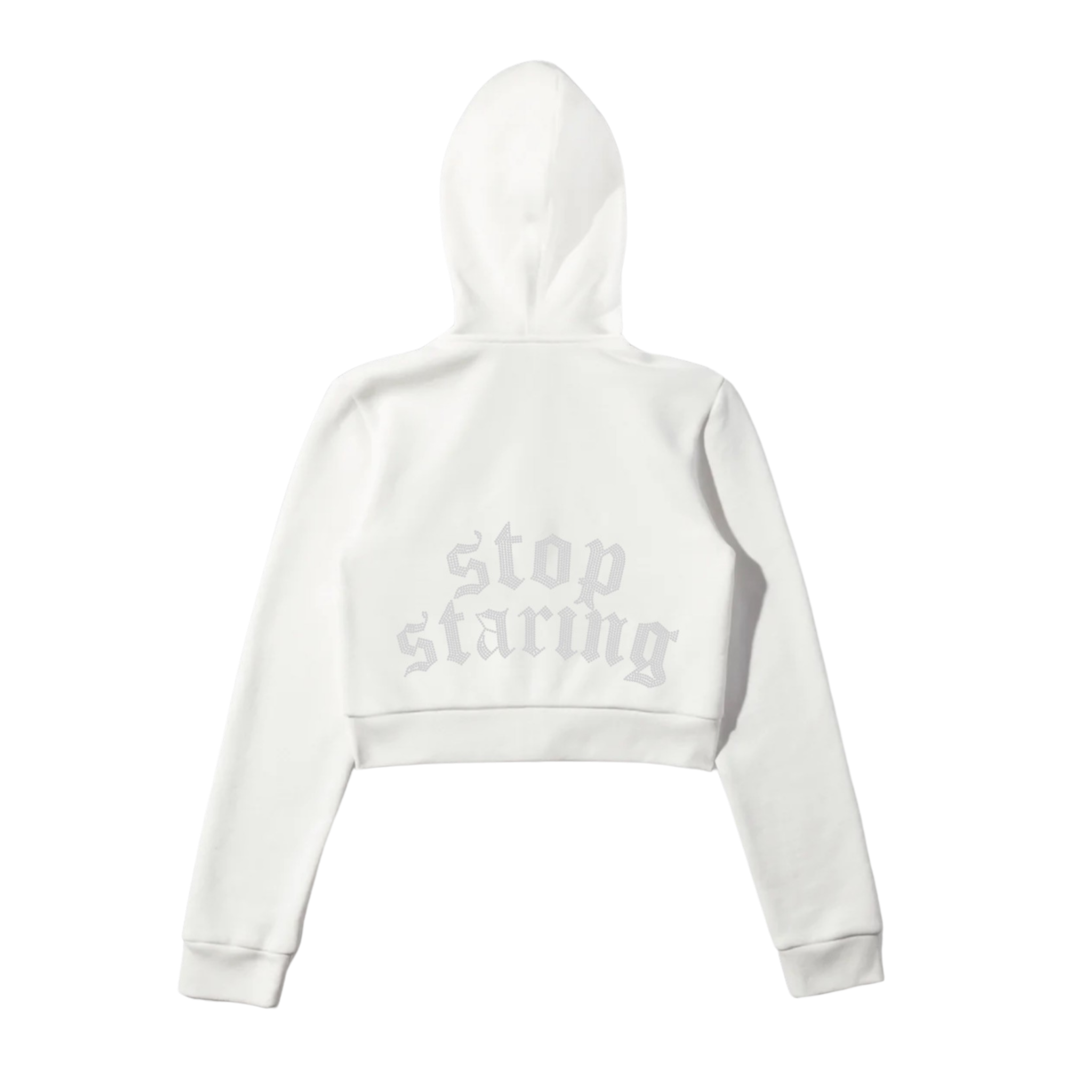 Stop Staring - Women's Full Zip Crop Hoodie - White